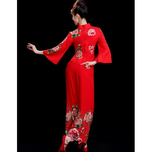 Women Girls Chinese Folk dance Costumes Chinese traditional yangge umbrell festive fan dance Dresses square dance adult suits